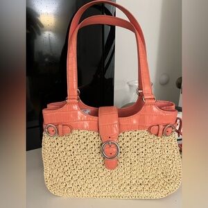 Brighton, coral and straw handbag with dust bag
